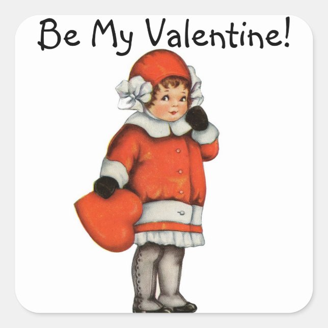 Vintage Little Girl Valentine Sticker (Front)