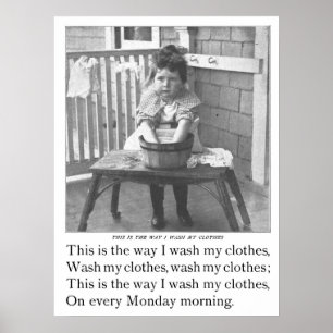 Vintage Little Girl Washing Clothes Laundry Room Poster