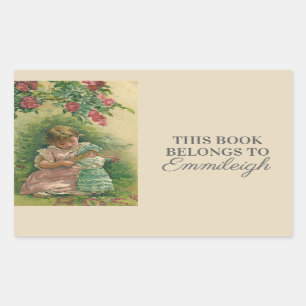 Vintage Little Girl with Baby Doll Bookplate