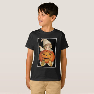 Vintage Little Girl with Big Halloween Pumpkin T-Shirt