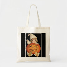 Vintage Little Girl with Big Halloween Pumpkin