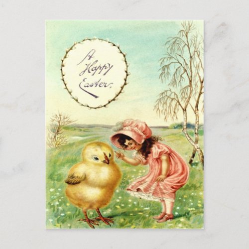 Vintage Little Girl With Chick Easter Card