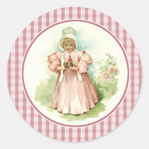 Vintage Little Girl with Chicks Easter  Classic Round Sticker