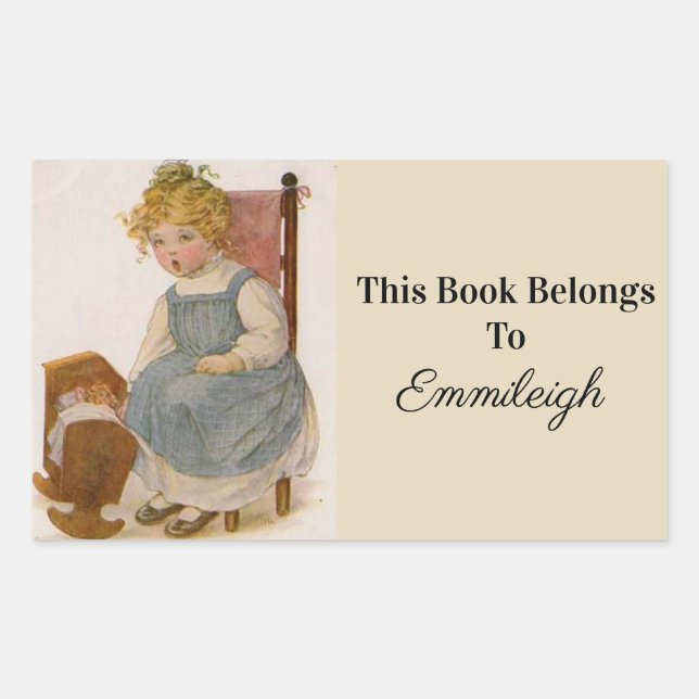 Vintage Little Girl with Doll Bookplate (Front)