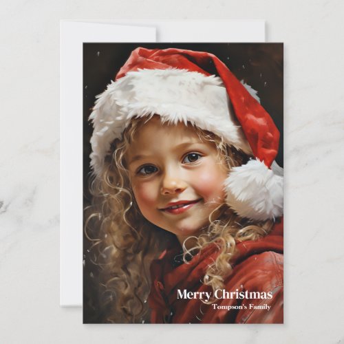 Vintage little girl with holly berry smiling holiday card