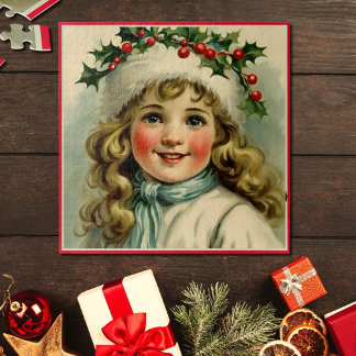 Vintage little girl with mistletoe jigsaw puzzle