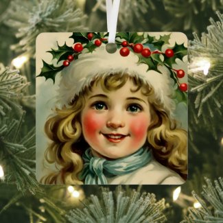 Vintage little girl  with  mistletoe