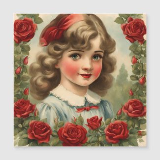 Vintage  little girl  with roses