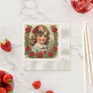 Vintage  little girl  with roses