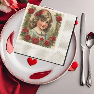 Vintage  little girl  with roses