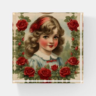 Vintage  little girl  with roses
