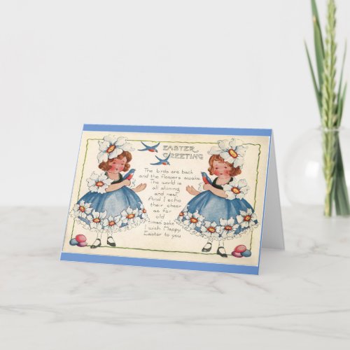 Vintage Little Girls And Birds Holiday Card