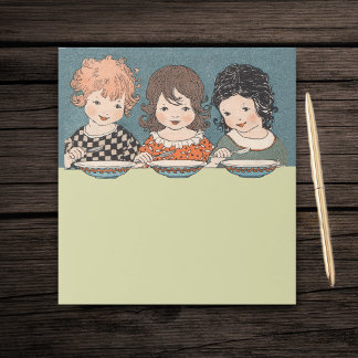 Vintage Little Girls Eating Soup Three Sisters Notepad