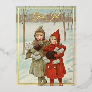 Vintage Little Girls with parcels  - golden