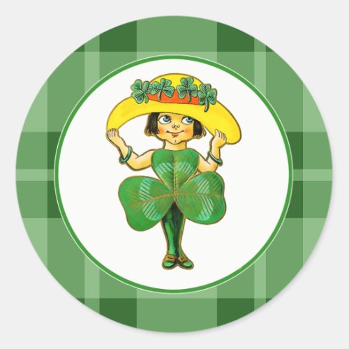 Vintage Little Irish Girl St Patricks Day  Classic Round Sticker