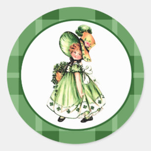 Vintage Little Irish Girl St. Patrick's Day Classic Round Sticker