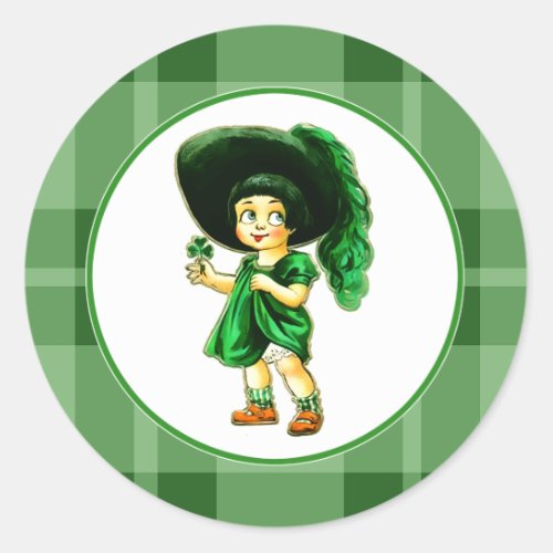 Vintage Little Irish Girl St Patricks Day Classic Round Sticker