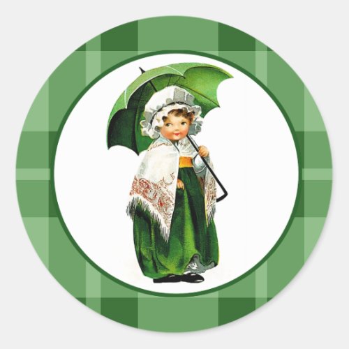 Vintage Little Irish Girl St Patricks Day Classic Round Sticker