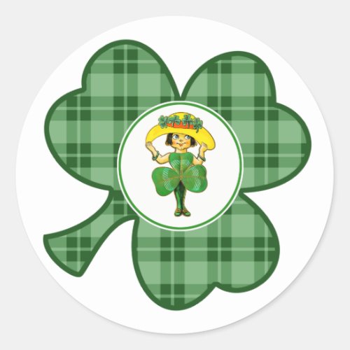 Vintage Little Irish Girl St Patricks Day  Classic Round Sticker