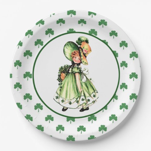 Vintage Little Irish Girl St Patricks Day  Paper Plates