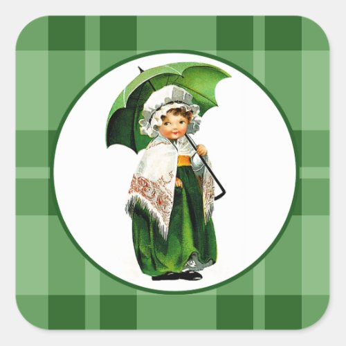vintage Little Irish Girl StPatricks Day  Square Sticker
