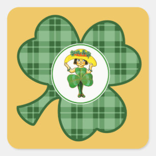 Vintage Little Irish Girl St. Patrick's Day Square Sticker