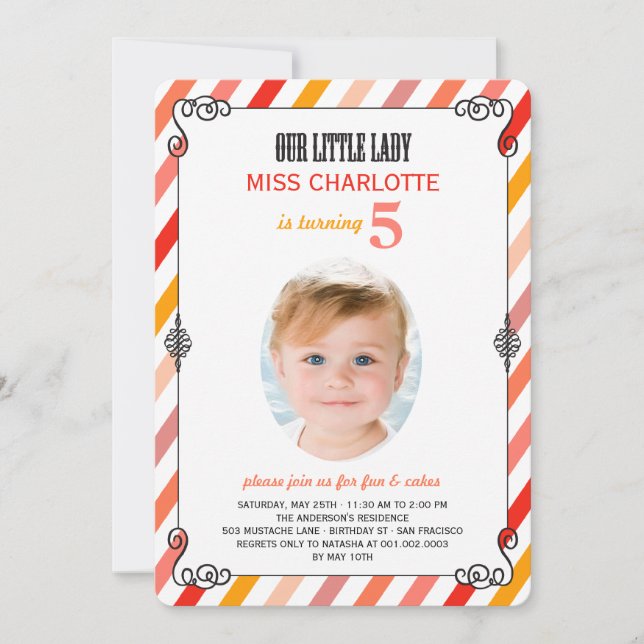 Vintage Little Lady Birthday Party Photo Invite (Front)