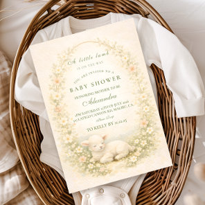 Vintage Little Lamb Floral Wreath Baby Shower Invitation