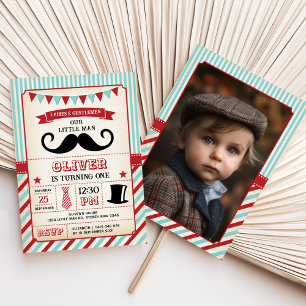 Vintage Little Man Mustache 1st Birthday Boy Invitation