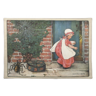 Vintage Little Miss Muffet Spider Nursery Rhyme Cloth Placemat