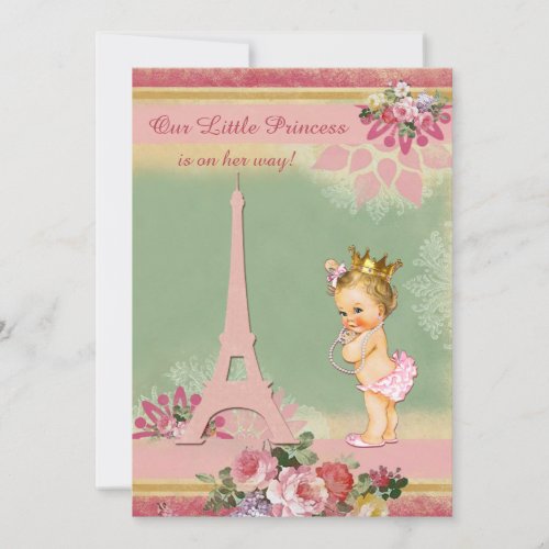 Vintage Little Princess Eiffel Tower Baby Shower Invitation