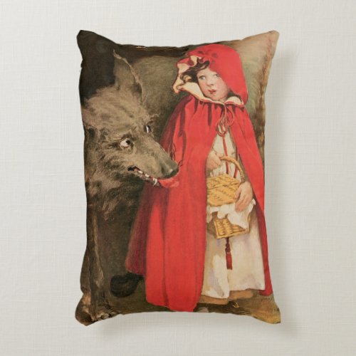 Vintage Little Red Riding Hood and Big Bad Wolf Accent Pillow