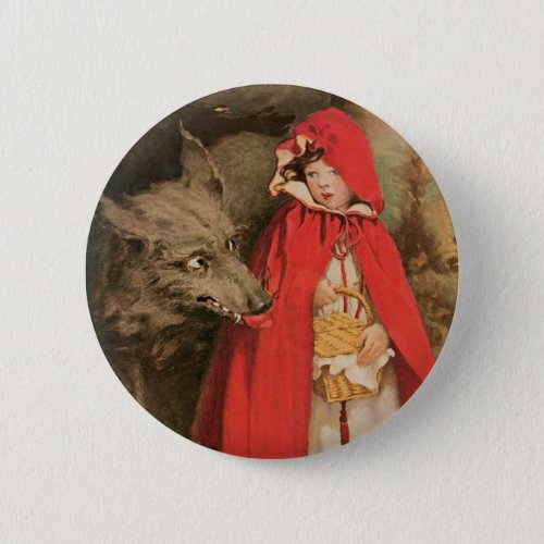 Vintage Little Red Riding Hood and Big Bad Wolf Button