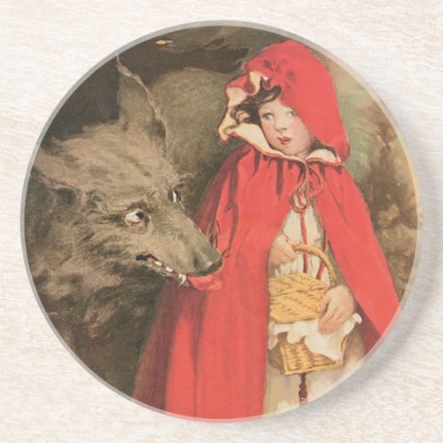 Vintage Little Red Riding Hood and Big Bad Wolf Coaster