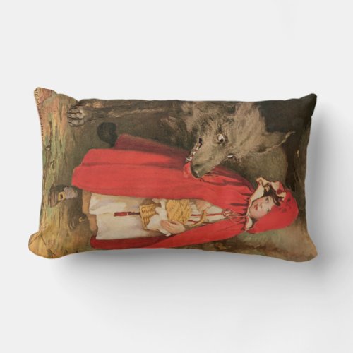 Vintage Little Red Riding Hood and Big Bad Wolf Lumbar Pillow
