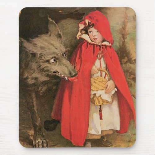 Vintage Little Red Riding Hood and Big Bad Wolf Mouse Pad