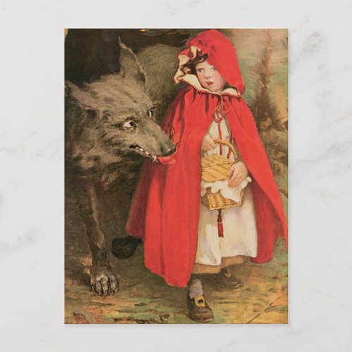 Vintage Little Red Riding Hood and Big Bad Wolf Postcard