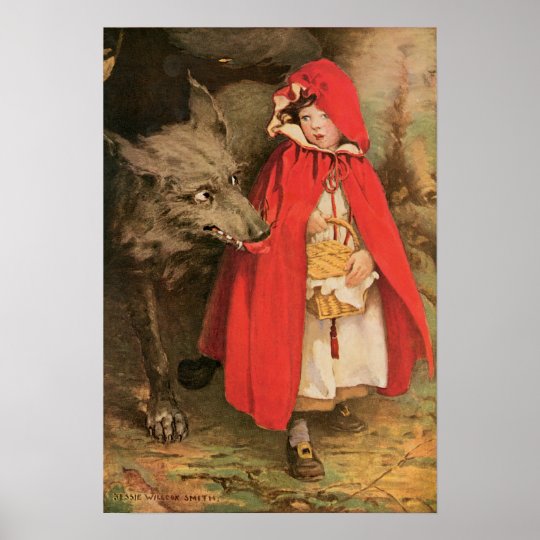Vintage Little Red Riding Hood And Big Bad Wolf Poster