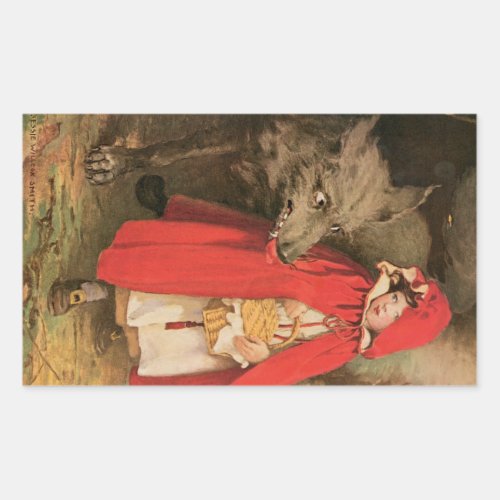 Vintage Little Red Riding Hood and Big Bad Wolf Rectangular Sticker