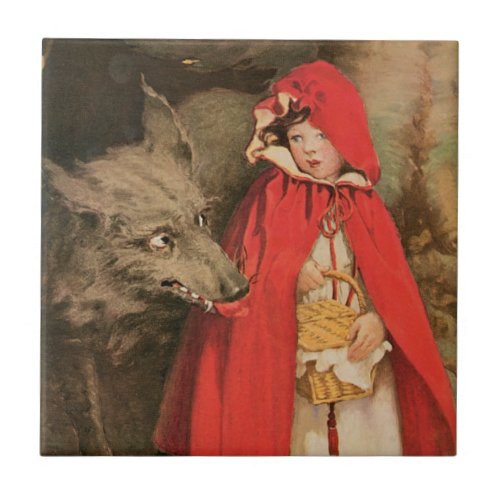 Vintage Little Red Riding Hood and Big Bad Wolf Tile
