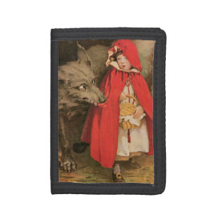Vintage Little Red Riding Hood and Big Bad Wolf Tri-fold Wallet