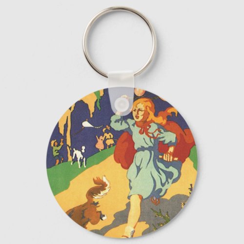 Vintage Little Red Riding Hood at a Birthday Party Keychain