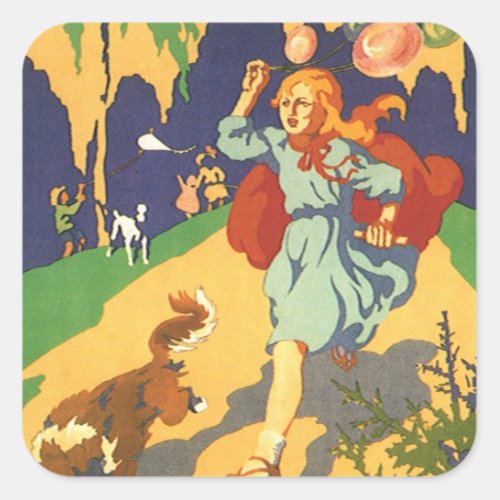 Vintage Little Red Riding Hood at a Birthday Party Square Sticker