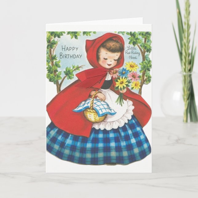 Vintage Little Red Riding Hood Birthday Card (Front)