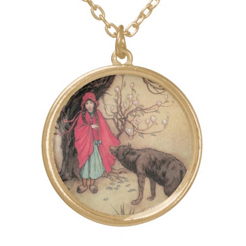Vintage Little Red Riding Hood by Warwick Goble Gold Plated Necklace