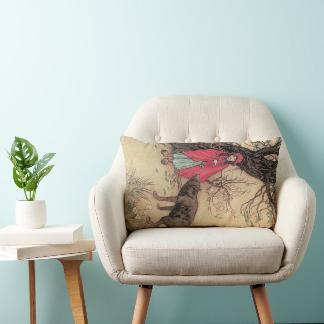 Vintage Little Red Riding Hood by Warwick Goble Lumbar Pillow (Chair)