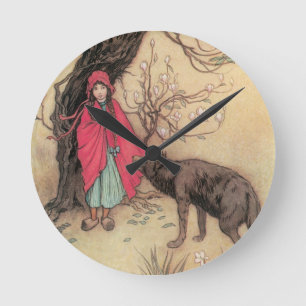 Vintage Little Red Riding Hood by Warwick Goble Round Clock