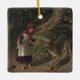 Vintage Little Red Riding Hood Fairy Tale Art Ceramic Ornament