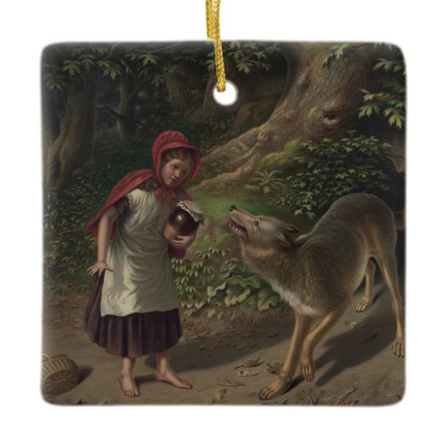 Vintage Little Red Riding Hood Fairy Tale Art Ceramic Ornament