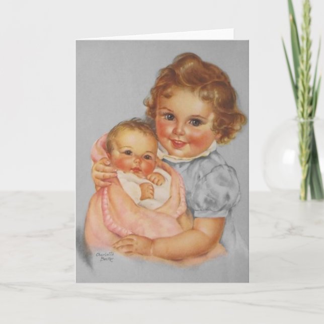 Vintage Little Sister Baby Note Card (Front)